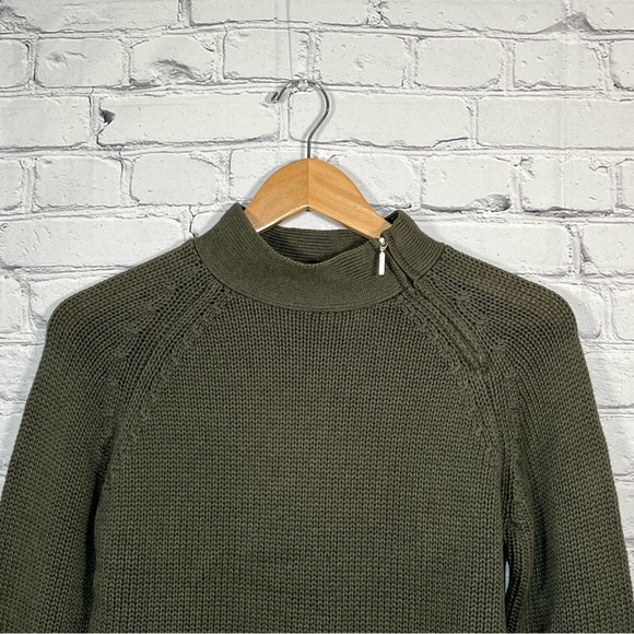 Vintage Talbots Cable Knit Mock Neck Sweater Womens Size Small Green Zip - Picture 2 of 15